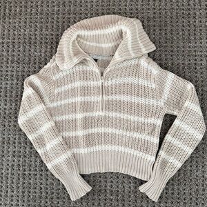 American Age Cream and White Striped Turtleneck Sweater